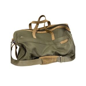 Briggs & Riley Olive Green Ballistic Nylon Leather Duffel Bag Travel Weekender